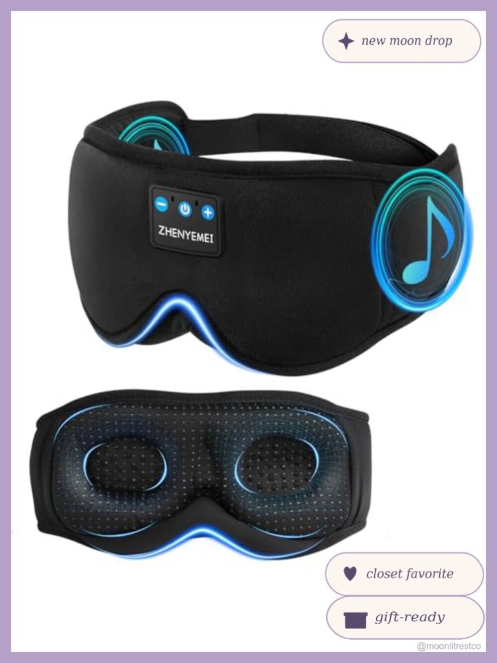 Sleep Mask with Bluetooth Headphones 3D Contour Wireless Side Sleepers Tech Gift
